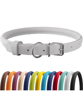 CollarDirect Rolled Leather Dog Collar, Soft Padded Round Puppy Collar, Handmade Genuine Leather Collar Dog Small Large Cat Collars 13 Colors (6-7 Inch, White Smooth)