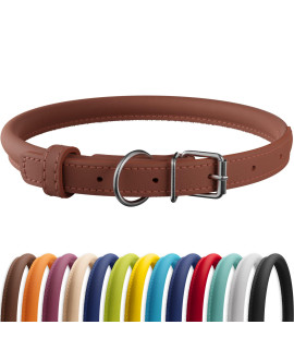 CollarDirect Rolled Leather Dog Collar, Soft Padded Round Puppy Collar, Handmade Genuine Leather Collar Dog Small Large Cat Collars 13 Colors (7-9 Inch, Brown Smooth)