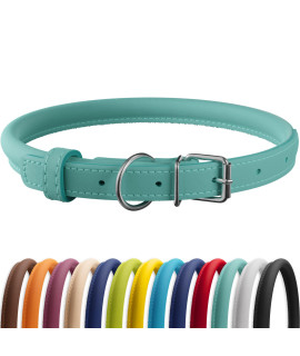CollarDirect Rolled Leather Dog Collar, Soft Padded Round Puppy Collar, Handmade Genuine Leather Collar Dog Small Large Cat Collars 13 Colors (9-12 Inch, Mint Greent Smooth)