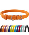 CollarDirect Rolled Leather Dog Collar, Soft Padded Round Puppy Collar, Handmade Genuine Leather Collar Dog Small Large Cat Collars 13 Colors (6-7 Inch, Orange Smooth)