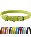 CollarDirect Rolled Leather Dog Collar, Soft Padded Round Puppy Collar, Handmade Genuine Leather Collar Dog Small Large Cat Collars 13 Colors (20-23 Inch, Lime Green Smooth)