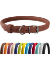 CollarDirect Rolled Leather Dog Collar, Soft Padded Round Puppy Handmade Genuine Leather Small Large Cat Collars 13 Colors (12-15 Inch, Brown Smooth)