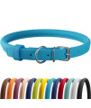 CollarDirect Rolled Leather Dog Collar, Soft Padded Round Puppy Collar, Handmade Genuine Leather Collar Dog Small Large Cat Collars 13 Colors (20-23 Inch, Light Blue Smooth)