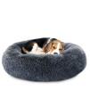 Nobleza Dog Beds for Small Dogs, Washable Soft Round Fluffy Donut Self Warming cat Bed, Anti-Anxiety cuddler Dog calming Bed for Indoor Snoozer Snuggle, 23 x 23 x 7, Dark grey