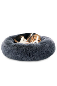 Nobleza Dog Beds for Small Dogs, Washable Soft Round Fluffy Donut Self Warming cat Bed, Anti-Anxiety cuddler Dog calming Bed for Indoor Snoozer Snuggle, 23 x 23 x 7, Dark grey