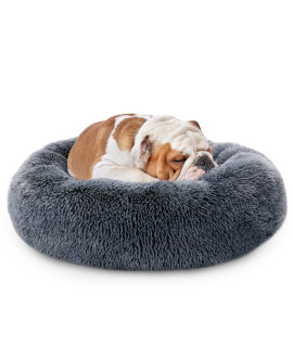 Nobleza Dog Beds for Medium Dogs, Washable Soft Round Fluffy Donut Self Warming cat Bed, Anti-Anxiety cuddler Dog calming Bed for Indoor Snoozer Snuggle, 30 x 30 x 8, Dark grey