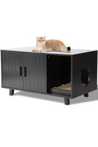 LOUVIXA Litter Box Enclosure, Cat Litter Box Furniture Hidden Cat Washroom Furniture House Table Nightstand with Cat Scratch Pad (Black)