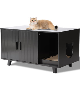 LOUVIXA Litter Box Enclosure, Cat Litter Box Furniture Hidden Cat Washroom Furniture House Table Nightstand with Cat Scratch Pad (Black)