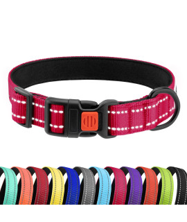 CollarDirect Reflective Padded Dog Collar for a Small, Medium, Large Dog or Puppy with a Quick Release Buckle - Boy and Girl - Nylon Suitable for Swimming (12-16 Inch, Pink)