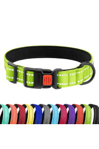 CollarDirect Reflective Padded Dog Collar for a Small, Medium, Large Dog or Puppy with a Quick Release Buckle - Boy and Girl - Nylon Suitable for Swimming (10-13 Inch, Lime Green)