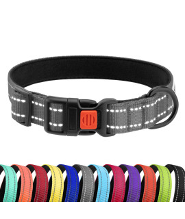 CollarDirect Reflective Padded Dog Collar for a Small, Medium, Large Dog or Puppy with a Quick Release Buckle - Boy and Girl - Nylon Suitable for Swimming (12-16 Inch, Grey)