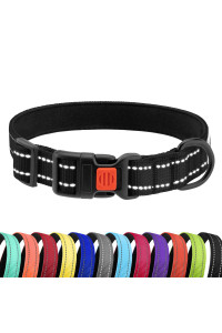 CollarDirect Reflective Padded Dog Collar for a Small, Medium, Large Dog or Puppy with a Quick Release Buckle - Boy and Girl - Nylon Suitable for Swimming (12-16 Inch, Black)