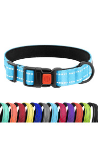 CollarDirect Reflective Padded Dog Collar for a Small, Medium, Large Dog or Puppy with a Quick Release Buckle - Boy and Girl - Nylon Suitable for Swimming (18-26 Inch, Light Blue)