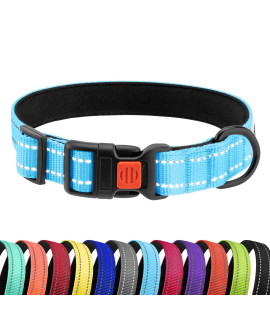 CollarDirect Reflective Padded Dog Collar for a Small, Medium, Large Dog or Puppy with a Quick Release Buckle - Boy and Girl - Nylon Suitable for Swimming (18-26 Inch, Light Blue)