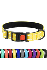 CollarDirect Reflective Padded Dog Collar for a Small, Medium, Large Dog or Puppy with a Quick Release Buckle - Boy and Girl - Nylon Suitable for Swimming (10-13 Inch, Yellow)