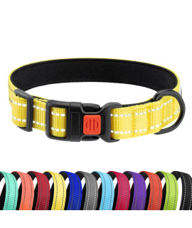 CollarDirect Reflective Padded Dog Collar for a Small, Medium, Large Dog or Puppy with a Quick Release Buckle - Boy and Girl - Nylon Suitable for Swimming (10-13 Inch, Yellow)