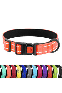 CollarDirect Reflective Padded Dog Collar for a Small, Medium, Large Dog or Puppy with a Quick Release Buckle - Boy and Girl - Nylon Suitable for Swimming (18-26 Inch, Coral)