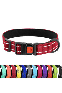CollarDirect Reflective Padded Dog Collar for a Small, Medium, Large Dog or Puppy with a Quick Release Buckle - Boy and Girl - Nylon Suitable for Swimming (14-18 Inch, Red)