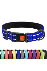 CollarDirect Reflective Padded Dog Collar for a Small, Medium, Large Dog or Puppy with a Quick Release Buckle - Boy and Girl - Nylon Suitable for Swimming (14-18 Inch, Blue)