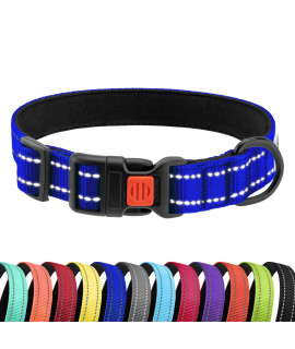 CollarDirect Reflective Padded Dog Collar for a Small, Medium, Large Dog or Puppy with a Quick Release Buckle - Boy and Girl - Nylon Suitable for Swimming (14-18 Inch, Blue)