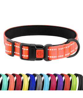 CollarDirect Reflective Padded Dog Collar for a Small, Medium, Large Dog or Puppy with a Quick Release Buckle - Boy and Girl - Nylon Suitable for Swimming (10-13 Inch, Coral)