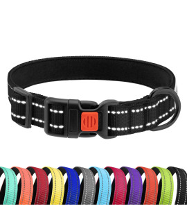 CollarDirect Reflective Padded Dog Collar for a Small, Medium, Large Dog or Puppy with a Quick Release Buckle - Boy and Girl - Nylon Suitable for Swimming (18-26 Inch, Black)