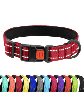 CollarDirect Reflective Padded Dog Collar for a Small, Medium, Large Dog or Puppy with a Quick Release Buckle - Boy and Girl - Nylon Suitable for Swimming (10-13 Inch, Red)