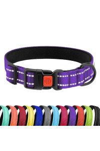 CollarDirect Reflective Padded Dog Collar for a Small, Medium, Large Dog or Puppy with a Quick Release Buckle - Boy and Girl - Nylon Suitable for Swimming (14-18 Inch, Purple)