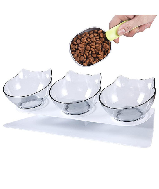 Raised Cat Bowl with Stand, Tilted Cat Bowl for Kitten Elevated Cat Bowl Anti Vomiting Plastic Transparent Cat Food Water Bowl