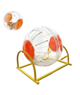 Hamster Exercise Ball Silent Hamster Wheel Small Animals Transparent Ball for Dwar Rat Relieves Boredom and Increases Activity (6inch with Stand, Orange)