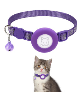 Airtag Cat Collar with Breakaway Bell, Reflective Paw Pattern Strap with Air Tag Case for Cat Kitten and Extra Small Dog (Purple Reflective Paw)