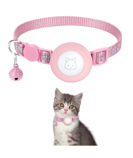 Airtag Cat Collar with Breakaway Bell, Reflective Paw Pattern Strap with Air Tag Case for Cat Kitten and Extra Small Dog (Pink Reflective Paw)