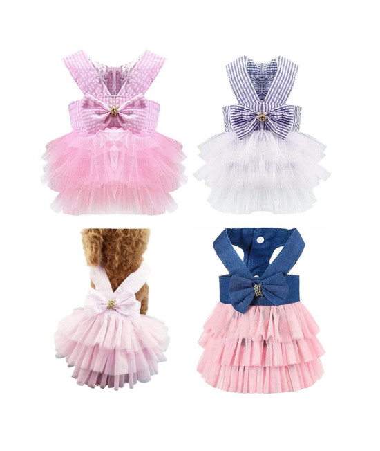 Dog Dresses, Fashion Pet Dog Clothes, Striped Mesh Puppy Dog Princess Dresses (Pink/Blue/Denim(3pack), Small)