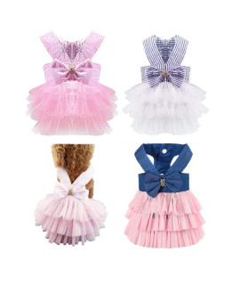 Dog Dresses, Fashion Pet Dog Clothes, Striped Mesh Puppy Dog Princess Dresses (Pink/Blue/Denim(3pack), Large)