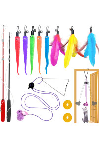 ZPH Cat Toys Interactive for Indoor Cats,2PCS Retractable Cat Wand Toys,9PCS Teaser Toys&1PCS Hanging Door Lure Cat Toy,Interactive Feather Toy for Teaser Play and Chase Exercise with Kitten