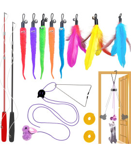ZPH Cat Toys Interactive for Indoor Cats,2PCS Retractable Cat Wand Toys,9PCS Teaser Toys&1PCS Hanging Door Lure Cat Toy,Interactive Feather Toy for Teaser Play and Chase Exercise with Kitten