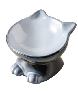 Nihow Elevated Cat/Dog Bowls: 5 Inch Ceramic Raised Cat Food & Water Bowl Set for Protecting Pet's Spine - Feeding & Watering Supplies for Pets - Elegant Gray (4.5 OZ /1 PC)