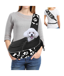 Dog Sling Carrier Travel Cat Carrier Breathable Puppy Carrier Hand Free Dog Carrying Bag Pet Carrier for Dogs Below 10 lbs Dog Accessories More Pockets & Reflective Design Cute Black M