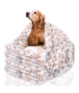 KOGSA Blanket for Dogs,3 Pack Dog Blankets for Medium Dogs,Washable 41 x 31,Cute Paw Pattern,Soft Pet Mat Throw Cover for Kennel Crate Bed,Pet Blanket for Dog,Cat (White)