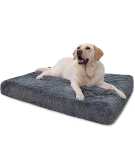 MIHIKK Large Dog Bed, Orthopedic Egg Crate Foam Dog Bed with Removable Washable Cover, Waterproof Dog Mattress Nonskid Bottom, Comfy Anti Anxiety Pet Bed Mat, 35x22 inch, Dark Gray