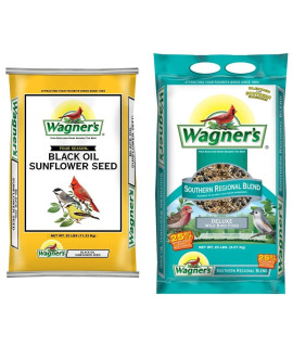 Wagner's 76027 Black Oil Sunflower Wild Bird Food, 25-Pound Bag & 62012 Southern Regional Blend Wild Bird Food, 20-Pound Bag