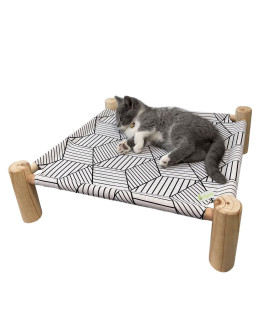 Babyezz Cat and Dog Hammock Bed, Wooden cat Hammock Elevated Cooling Bed, Detachable Portable Indoor/Outdoor pet Bed, Suitable for Cats and Small Dogs (White Diamond)