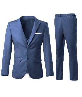 Mens Suits Slim Fit 3 Piece Suit Set Denim Blue Suit Prom Tuxedos groomsmen Suits for Wedding Solid Blazer Jacket Vest Pants XL