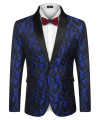 cOOFANDY Mens Floral Tuxedo Jacket Paisley Shawl Lapel Suit Blazer Jacket for Dinner,Prom,Wedding Blue
