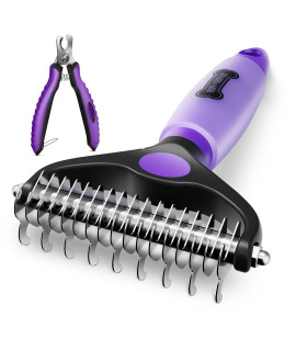 Say Goodbye to Shedding with Ruff 'N Ruffus UPGRADED GEL HANDLE Professional Double-Sided Undercoat Rake Brush for Dogs & Cats Reduce Shedding by 95% Bonus Nail Clipper Premium Pet Grooming Tool