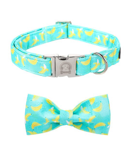 MR. CHUBBYFACE Banana Dog Collar with Bow Cute Green Dog Collar Bowtie Spring Girl Boy Dog Collar for Small Medieum Large Dogs