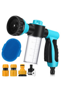 6 Pieces Pet Bathing Tool Set Includes Pup Jet Hose Nozzle Soap Dispenser with Connectors and Dog Rubber Comb Brush, Dog Bathing Sprayer Bottle Wash Foam Sprayer (Light Blue, 8.27 x 4.72 x 5.51 Inch)
