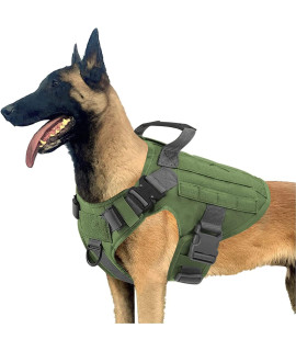 PETODAY Tactical Dog Harness for Medium Large Dogs,Working Dog Training Molle Vest,with 2X Metal Buckle,Military Dog Harness with Handle,Hook and Loop Panel for Dog Patch (M, Green)