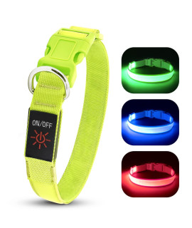 YFbrite Ultra Light USB Rechargeable LED Dog Collar - Full Adjustable Light up Dog Collar - Full Illuminated Dog Collar- Flashing Dog Collar Visiblity & Safety for Your Dogs (Design-3- Green, Medium)