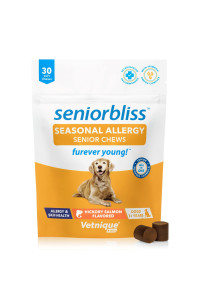 Vetnique Labs Seniorbliss Aging Dog (7+) Senior Dog Vitamins and Supplements, Supports Heart, Allergy, Arthritis, Skin and Coat - furever Young (Allergy Chew, 30ct)